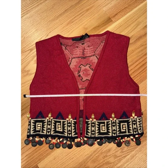 Andrea Jovine Wool Beaded Sweater Top‎ Shirt Vest Small Vintage Red - Picture 9 of 12